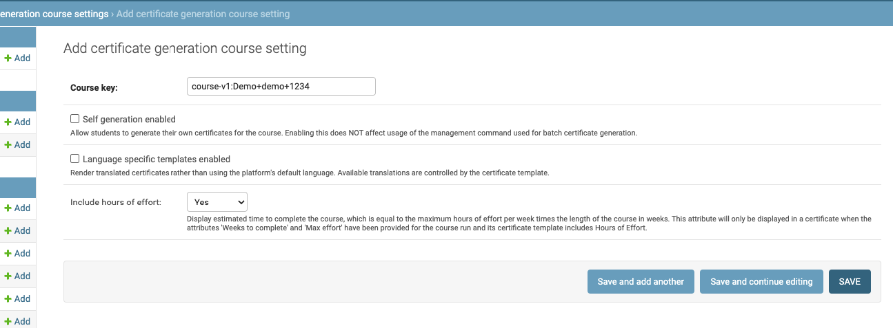 Certificate Generation Settings